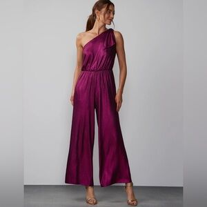 NWT, NEVER WORN! Magenta One-Shoulder Ribbed Lurex Jumpsuit